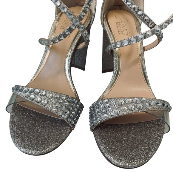 Jewel By Badgley Mischka Owen Glitter Heels Rhinestone Wedding Glam Shoe Size 6 - Picture 9 of 15